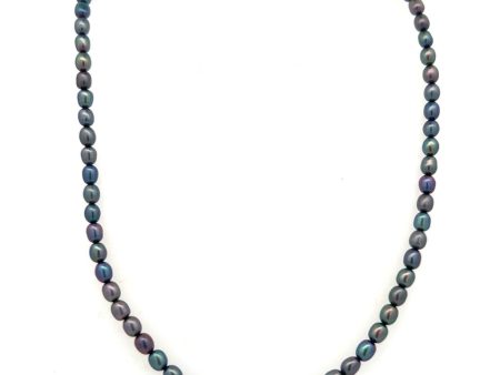 Estate Sterling Silver Dyed Freshwater Dark Pearl Strand Necklace For Cheap