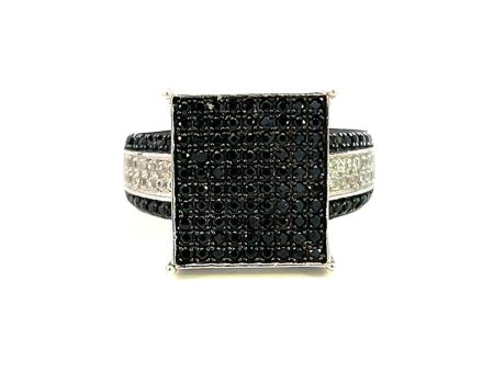 Estate Sterling Silver Black Spinel & Cubic Zirconia Square Top Cluster Ring Discount