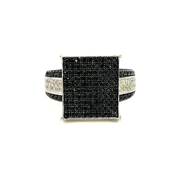 Estate Sterling Silver Black Spinel & Cubic Zirconia Square Top Cluster Ring Discount