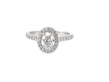 14K White Gold 1.11ctw Oval Diamond Halo Engagement Ring by Martin Flyer For Discount