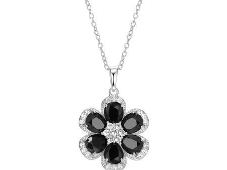 Sterling Silver Black Spinel & White Topaz Flower Necklace by Samuel B. Online now