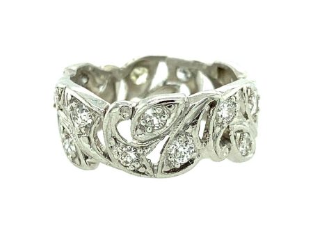 Estate Platinum 1ctw Round Diamond Nature Motif Wedding Band Sale