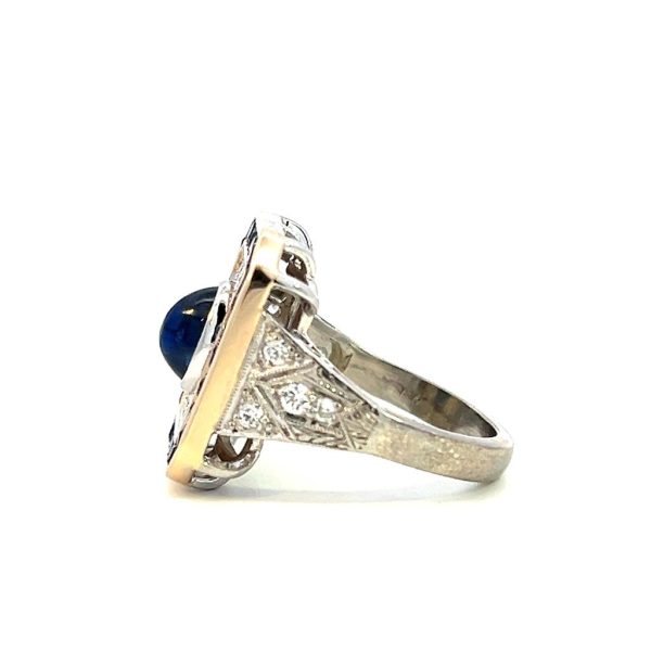 Estate Platinum & 18K Gold Oval Blue Sapphire & Diamond Halo Ring Cheap