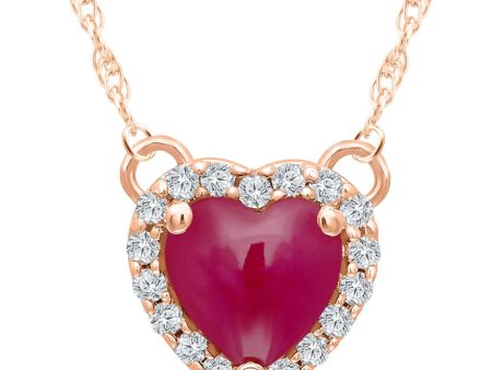 14K Rose Gold 0.79ctw Heart Shaped Ruby & Diamond Halo Necklace Sale