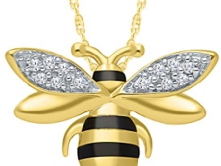 Sterling Silver & Yellow Gold Plated Diamond Bee Necklace on Sale