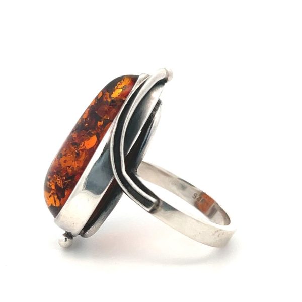 Estate Sterling Silver Hand Made Amber Solitaire Ring Discount