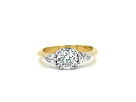 Estate 18K Two Tone Gold 1.42ctw Diamond Three Stone Engagement Ring Discount