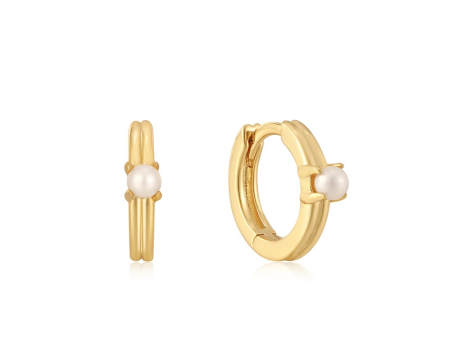 14K Yellow Gold Plated Pearl Huggie Hoop Earrings by Ania Haie Discount