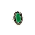 Estate Sterling Silver Oval Green Chrysoprase & Marcasite Halo Ring on Sale