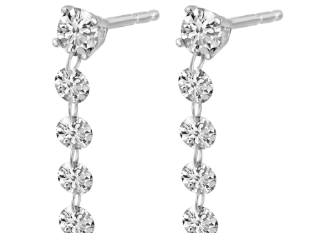 14K White Gold 0.94ctw Round Diamond Line Drop Earrings on Sale