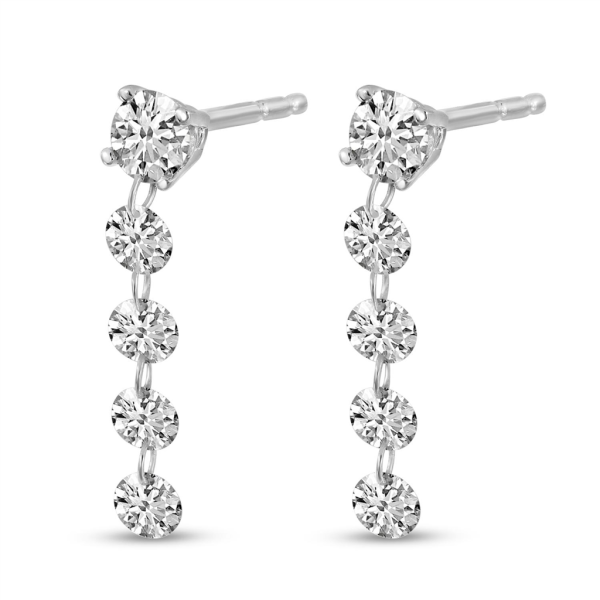 14K White Gold 0.94ctw Round Diamond Line Drop Earrings on Sale