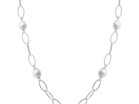 Sterling Silver 8.5-9mm Oval Freshwater Pearl Station Necklace For Cheap