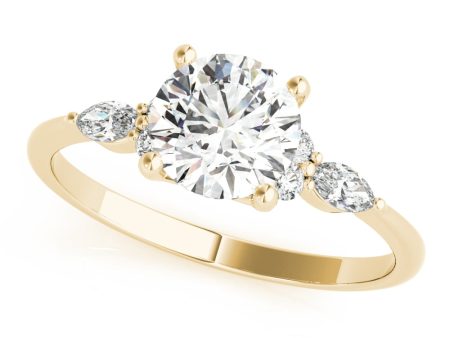 14K Yellow Gold 3 Stone Ring with Marquise Side Diamonds Online Sale