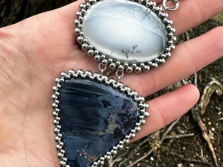 GEMSTONE Dendritic Opal and Pietersite Double-Stone Pendant For Cheap