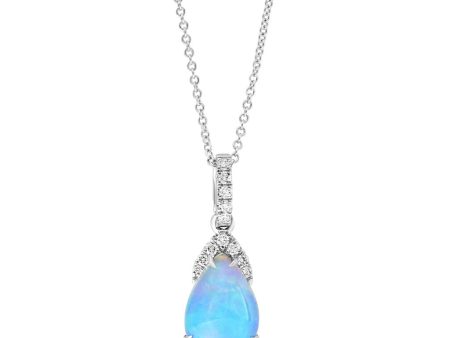 14K White Gold 1.79ctw Pear Opal & Diamond Drop Necklace Fashion