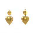 Estate 18K Yellow Gold Fleur-De-Lis Heart Drop Earrings Hot on Sale