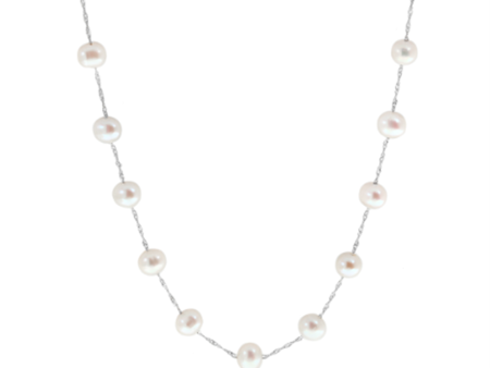 14K White Gold 6-6.5mm Freshwater Pearl Station Necklace on Sale