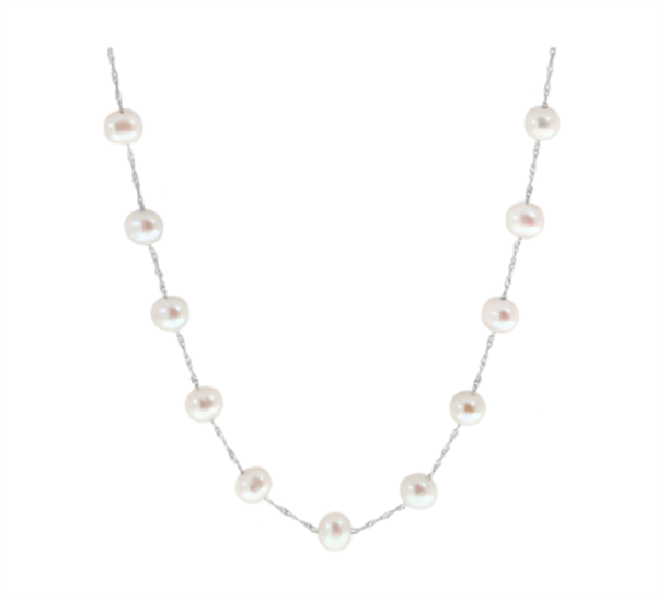 14K White Gold 6-6.5mm Freshwater Pearl Station Necklace on Sale