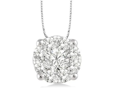 14K White Gold 0.25ctw Round Diamond Cluster Necklace on Sale