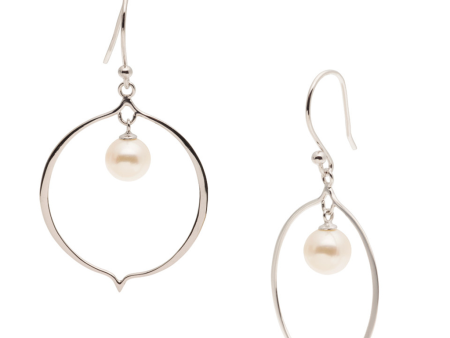 Sterling Silver 7-8mm Freshwater Pearl Open Drop Earrings Fashion