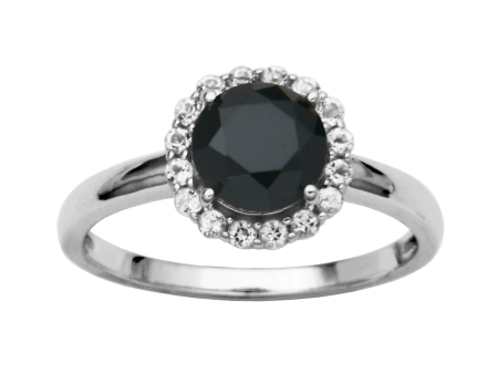 Sterling Silver Black Spinel & White Topaz Halo Ring by Samuel B. Online Sale