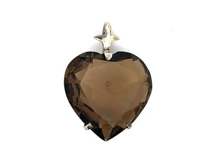 Estate Sterling Silver Smoky Quartz Heart Pendant For Cheap