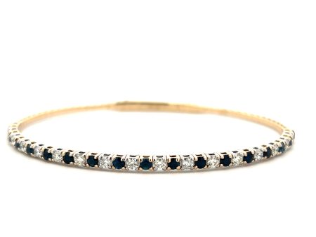 14K Two Tone Gold 1.95ctw Round Blue Sapphire & Diamond Bangle Bracelet Sale