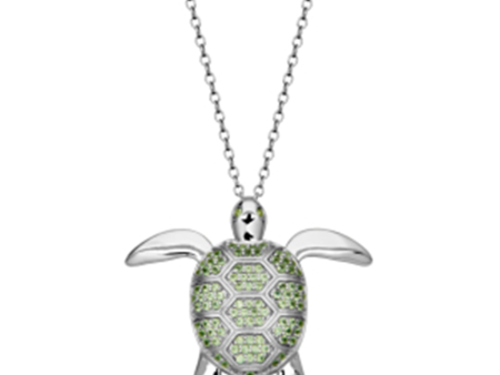 Sterling Silver Peridot Turtle Locket Necklace by Samuel B. For Sale