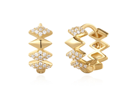 Gold Plated Cubic Zirconia Geometric Huggie Hoop Earrings by Ania Haie Online Sale