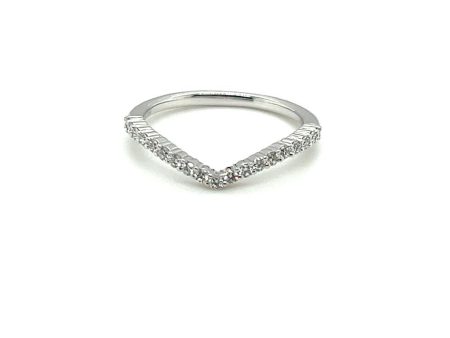 14K White Gold 0.25ctw Round Diamond Chevron Wedding Band For Cheap