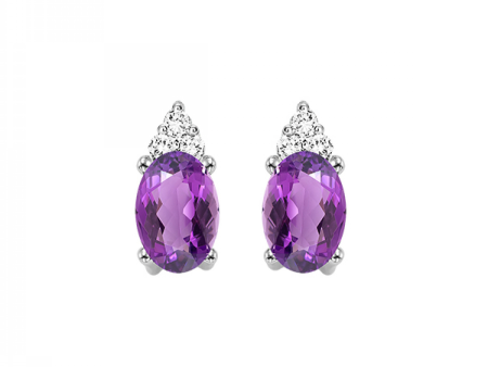 10K White Gold 0.45ctw Oval Amethyst & Diamond Stud Earrings For Discount