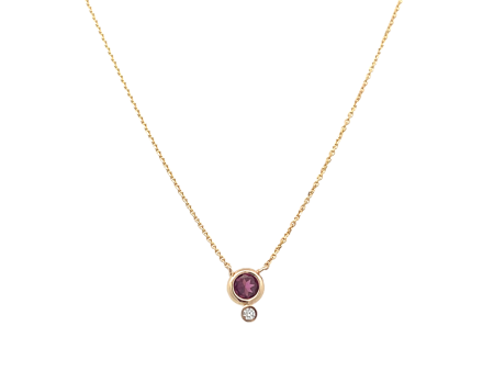 14K Yellow Gold 4mm Round Pink Topaz & Diamond Necklace Hot on Sale