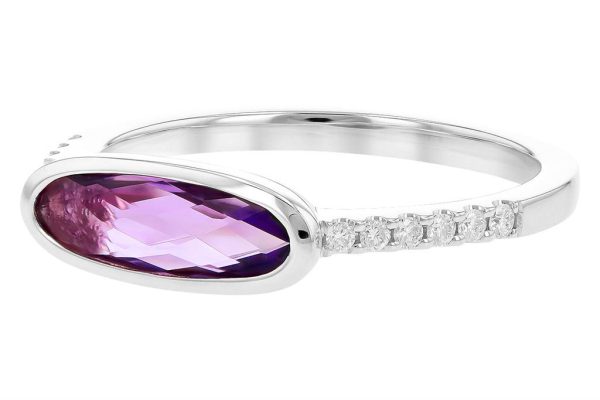 14K White Gold 1.02ctw Oval Amethyst & Diamond Ring by Allison Kaufman For Cheap