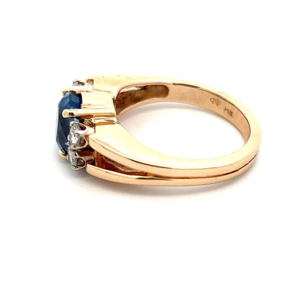 Estate 14K Yellow Gold 2.91ctw Oval Blue Sapphire & Diamond Ring Online now