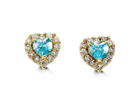 14K Yellow Gold Blue Cubic Zirconia Heart Kid s Stud Earrings on Sale