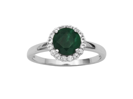 Sterling Silver Dyed Green Corundum & White Topaz Halo Ring by Samuel B. Online Hot Sale