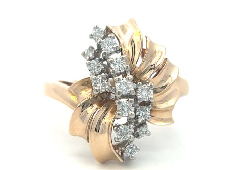 Estate 14K Two Tone Gold 0.33ctw Round Diamond Cluster Ring Discount