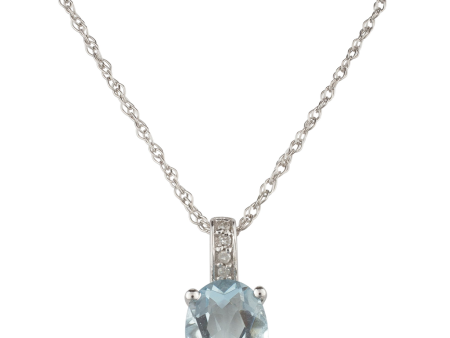 14K White Gold 1.01ctw Oval Aquamarine & Diamond Drop Necklace Hot on Sale