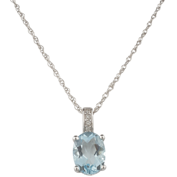 14K White Gold 1.01ctw Oval Aquamarine & Diamond Drop Necklace Hot on Sale