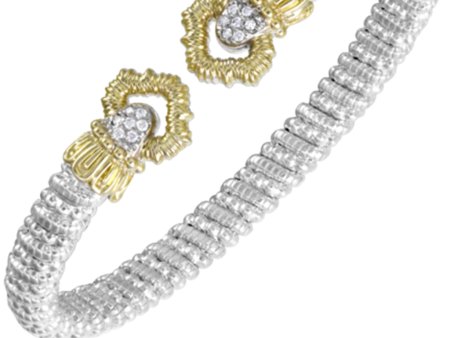 Sterling Silver & 14K Yellow Gold 0.11ctw Round Diamond Cuff Bracelet For Sale