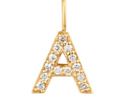 14K Yellow Gold 0.065ctw Round Diamond Inital  A  Pendant by Aurelie Gi For Sale