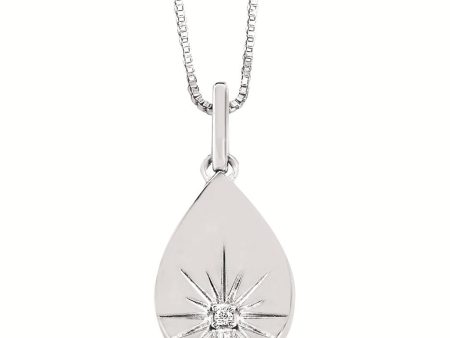 Sterling Silver 0.01ctw Diamond Teardrop Pendant Necklace For Sale