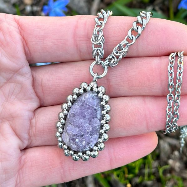 GEMSTONE Ovoid Amethyst Druzy Pendant Cheap