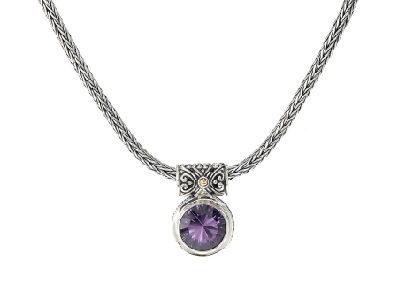 Sterling Silver & 18K Yellow Gold Amethyst Solitaire Necklace by Samuel B. Sale