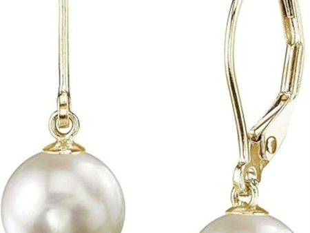 14K Yellow Gold 7-7.5mm Akoya Pearl Drop Earrings For Sale