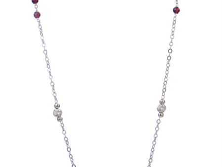 Sterling Silver 8-9mm Tahitian Pearl & Garnet Station Necklace Cheap