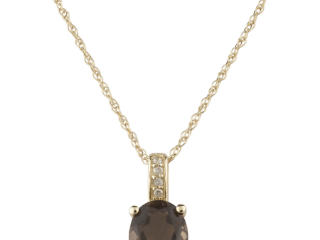 14K Yellow Gold 1.14ctw Oval Smoky Quartz & Diamond Drop Necklace Online Sale