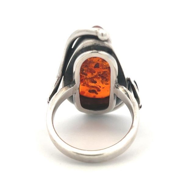 Estate Sterling Silver Hand Made Amber Solitaire Ring Discount