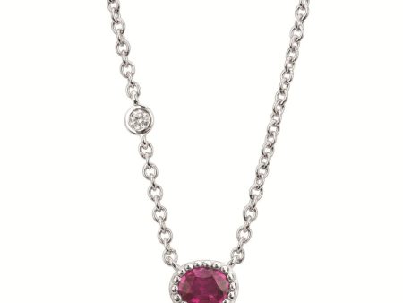 14K White Gold 0.48ctw Oval Ruby & Diamond Necklace Supply