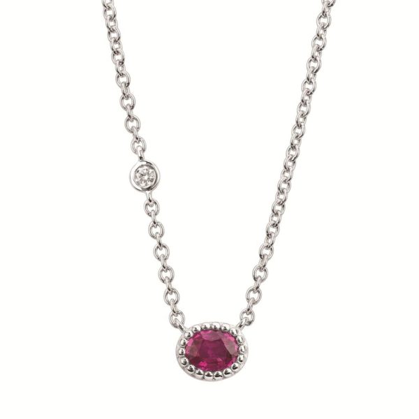 14K White Gold 0.48ctw Oval Ruby & Diamond Necklace Supply